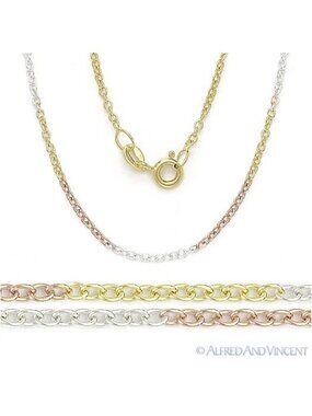 1.4mm Cable Link Chain Necklace in Tri-tone 14k Gold-Plated .925 Sterling Silver